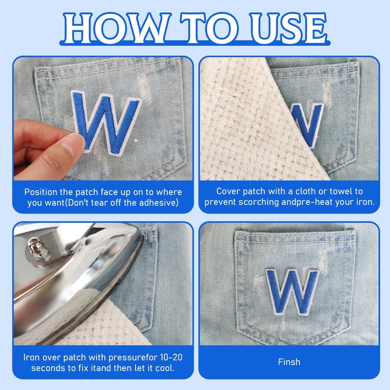 RF-patch 72 Pcs Iron on Letters for Fabric, Alphabet Embroidered Patch A-Z, Number Patch 0-9, Iron on Letters and Numbers for Clothes, Hat, Jeans(Blue) - Image 5