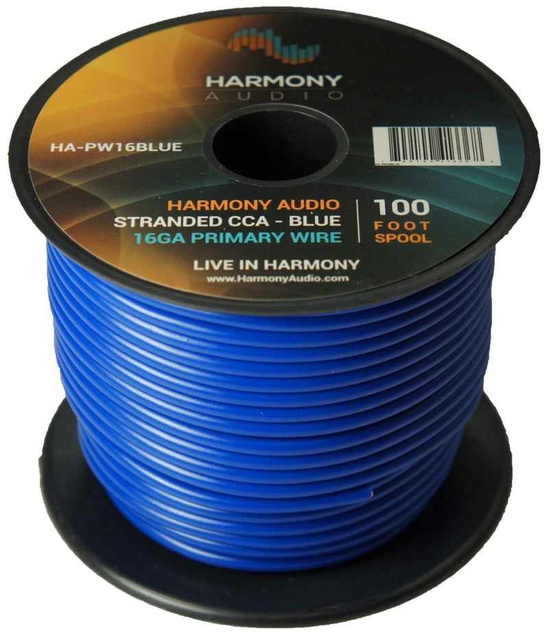 HARMONY AUDIO HA-PW16BLUE Primary Single Conductor 16 Gauge Blue Power or Ground Wire Roll 100 Feet Cable for Car Audio/Trailer/Model Train/Remote - Image 1