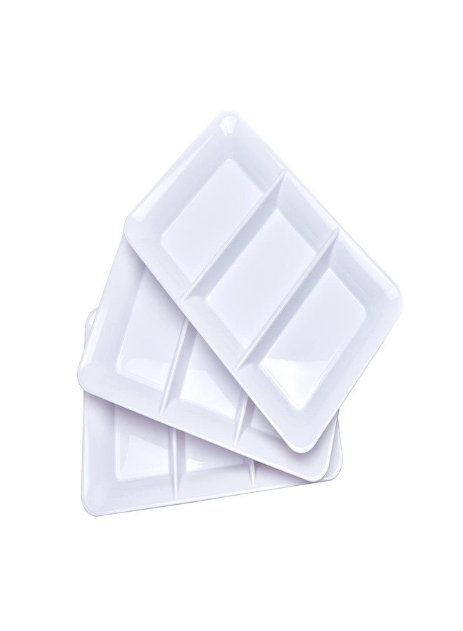 Lullaby 3 Sectional Plastic Serving Tray 14.2" x 9", 3 Pack White Serving Platters for Cheese Cracker Food, Durable and Reusable - Image 1