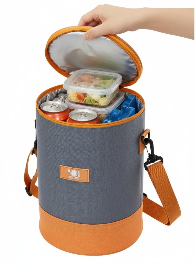 Padded and insulated waterproof lunch bag – Large capacity Japanese-style bag for keeping food and drinks hot or cold – Leakproof lunch bag, gray/orange - Image 1
