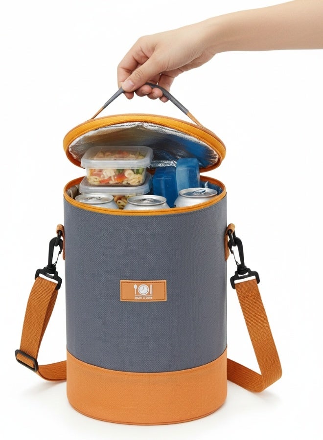 Padded and insulated waterproof lunch bag – Large capacity Japanese-style bag for keeping food and drinks hot or cold – Leakproof lunch bag, gray/orange - Image 2