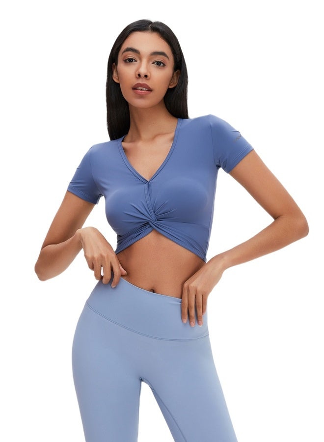 KAWN.YOGA Womens Short Sleeves V-neck Twist Crop Top  - Image 1