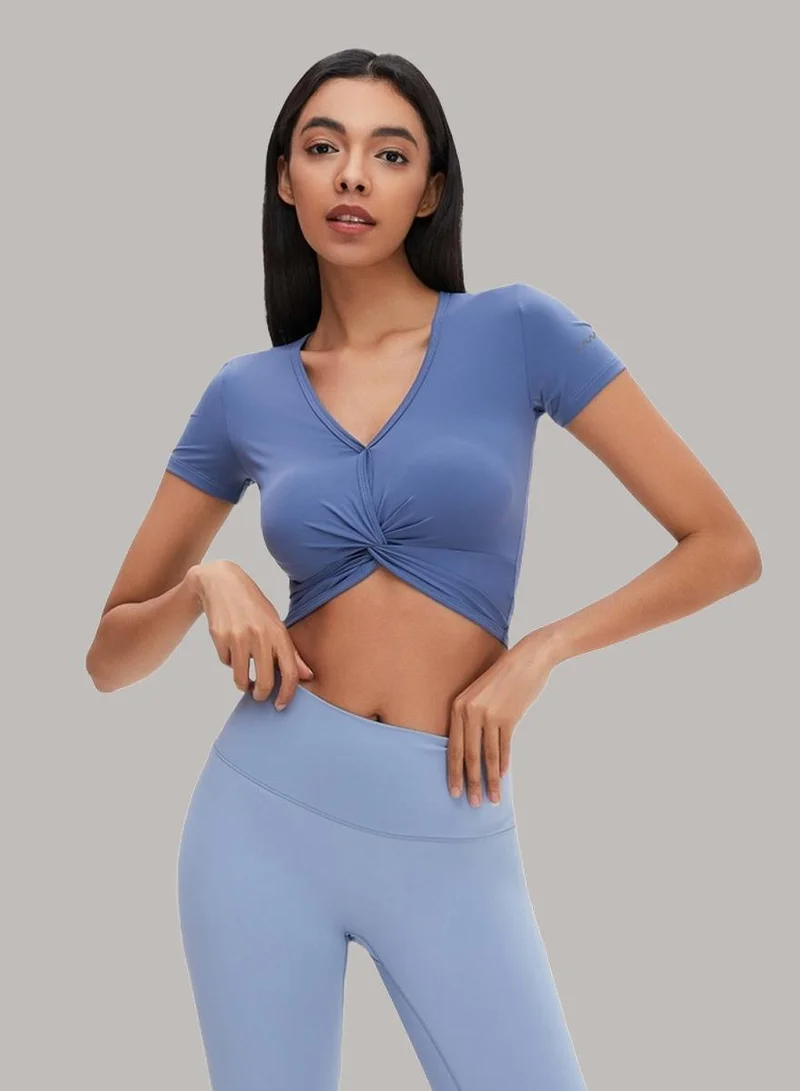 Womens Short Sleeves V-neck Twist Crop Top