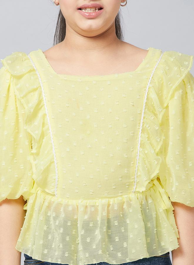 Stylo Bug Girls Yellow Textured Ruffled Detail Top - Image 4
