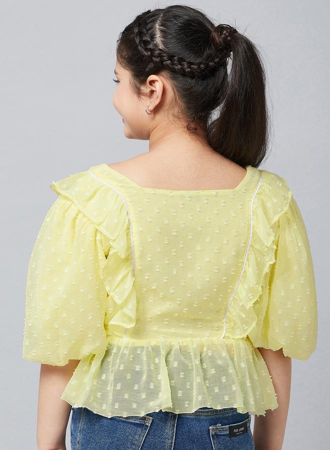 Stylo Bug Girls Yellow Textured Ruffled Detail Top - Image 3