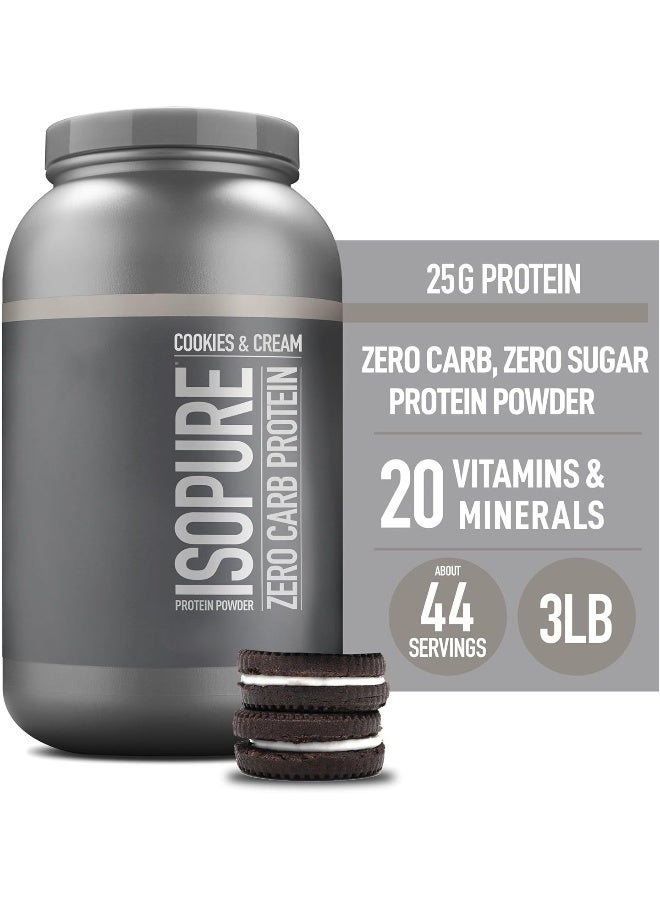 Isopure Zero Carb Whey Protein Isolate Powder with Vitamin C & Zinc for Immune Support, 25g Protein, & Keto Friendly - Cookies & Cream, 3 lbs, 41 Servings (1.36 KG)