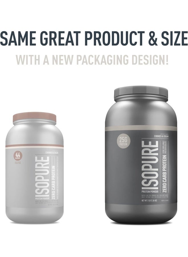 Isopure Zero Carb Whey Protein Isolate Powder with Vitamin C & Zinc for Immune Support, 25g Protein, & Keto Friendly - Cookies & Cream, 3 lbs, 41 Servings (1.36 KG)