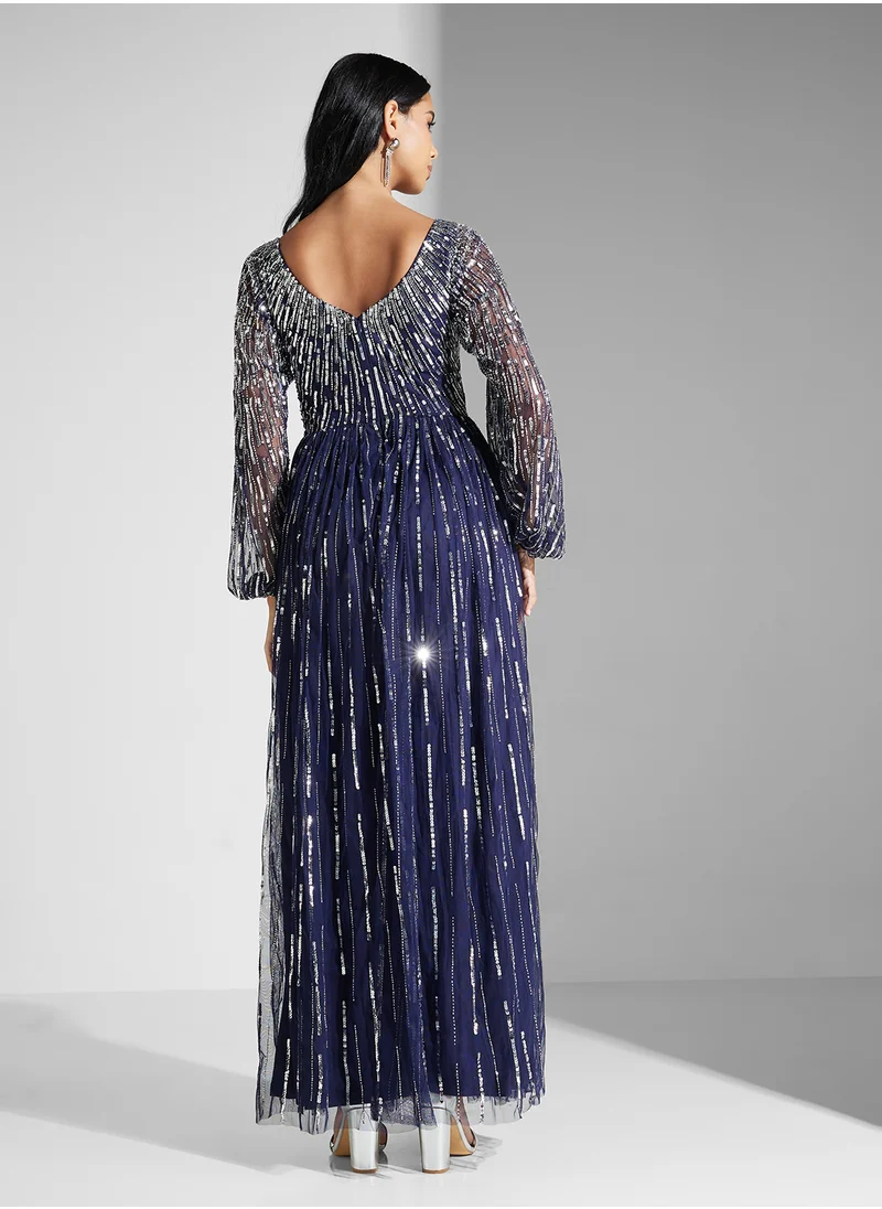 اميليا روز Embellished Mesh Detailed Dress