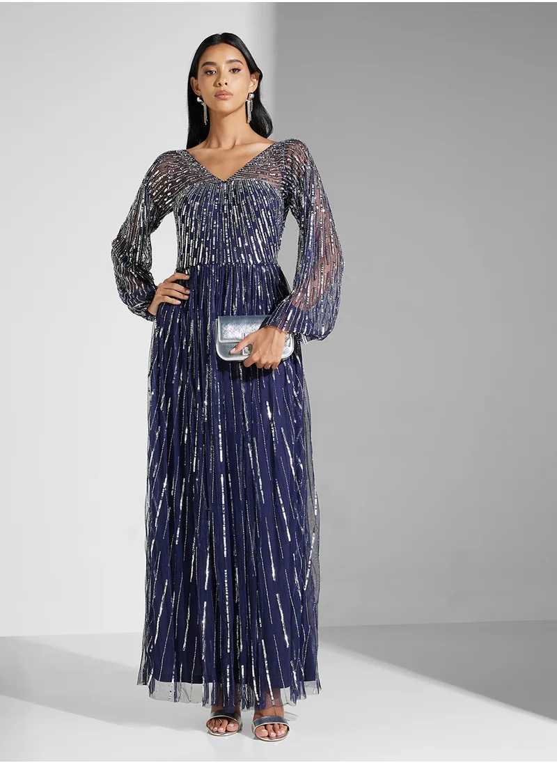 اميليا روز Embellished Mesh Detailed Dress