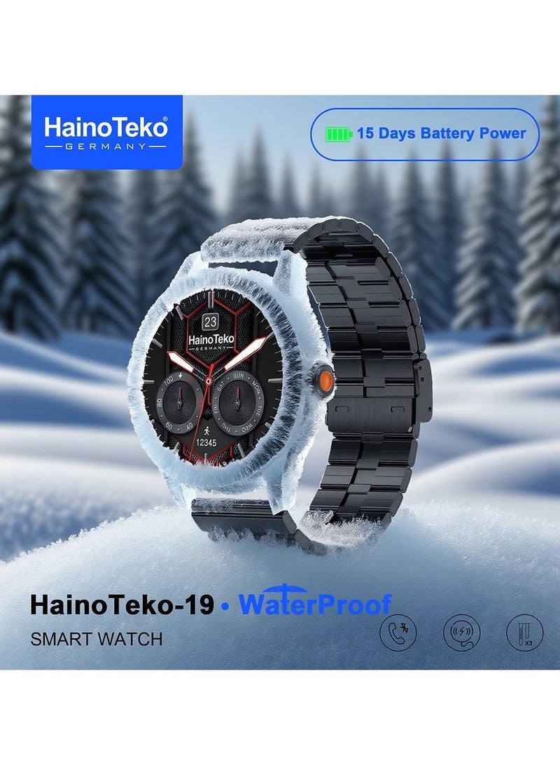 Haino Teko HainoTeko-19 Waterproof Smart Watch Large Screen AMOLED Display Smart Watch With 3 Pair Straps Charging Cable and 15 Days Battery Life Designed for Men Black - Image 3