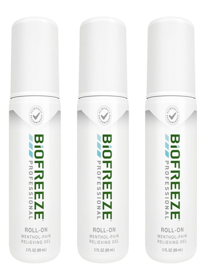 Biofreeze Professional Pain Relief Roll On, Travel Size Arthritis Discomfort Reliever, Fast Acting & Long Lasting Formula, Cooling Menthol Gel 3 Fl Oz (Pack of 3) - Image 1