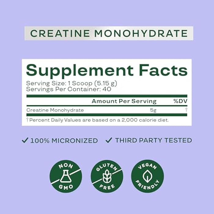 Bloom Nutrition Creatine Monohydrate Powder, 5g Micronized Creatine per Serving, Supports Muscle Recovery, Strength, Endurance, Pre or Post Workout, Gluten Free, Non GMO, Unflavored, 40 SVG, 7.3 oz - Image 3