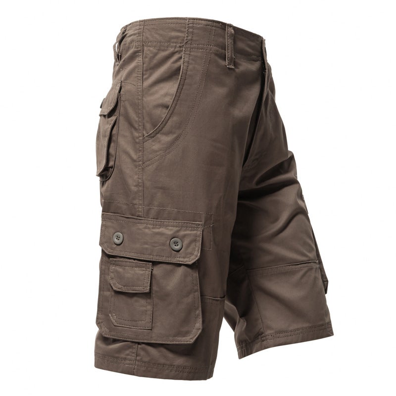 شورتات أدوات قطنية نقية للرجال صيفية عصرية علامة تجارية بنطال متوسط الطول للرجال مقاس زائد فضفاض غير رسمي موضة جديدة ملابس خارجية بنطال 001 قهوة - Image 5