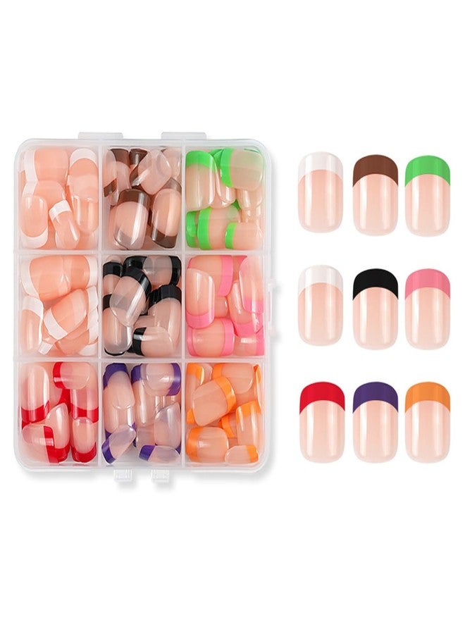 TOGZOM 216Pcs French Tip Press on Nails Short Square Fake Nails 9 Color French Tips Glue on Nail Reusable Full Cover Acrylic Stick on Nails for Women Girls Manicure Kit - Image 3