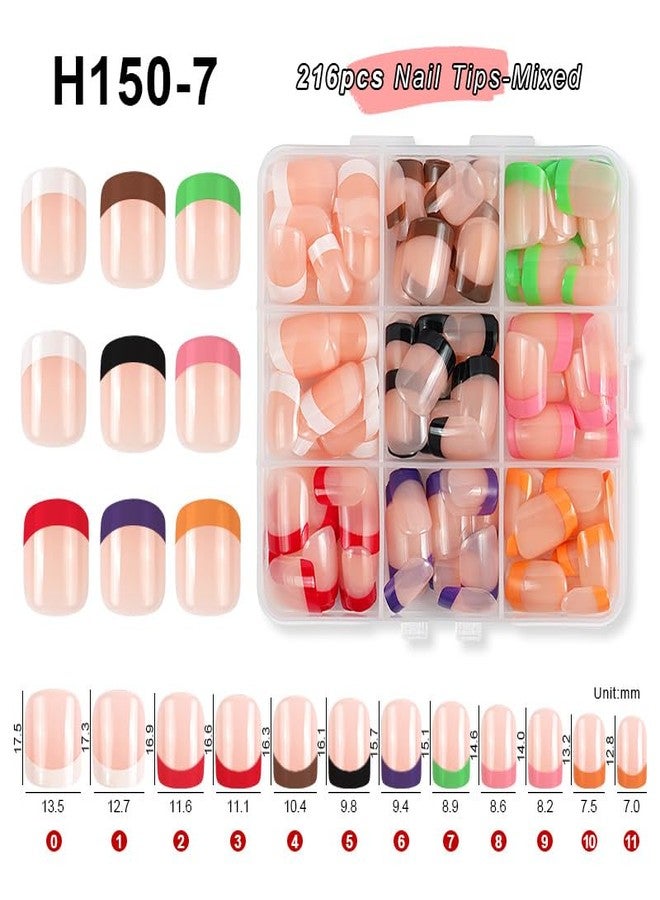 TOGZOM 216Pcs French Tip Press on Nails Short Square Fake Nails 9 Color French Tips Glue on Nail Reusable Full Cover Acrylic Stick on Nails for Women Girls Manicure Kit - Image 4