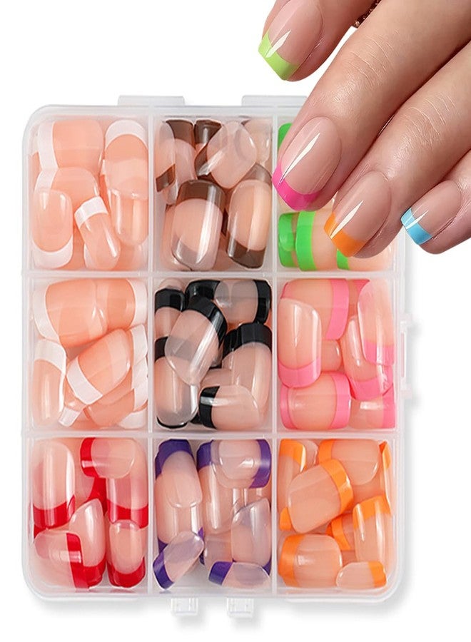 TOGZOM 216Pcs French Tip Press on Nails Short Square Fake Nails 9 Color French Tips Glue on Nail Reusable Full Cover Acrylic Stick on Nails for Women Girls Manicure Kit - Image 1