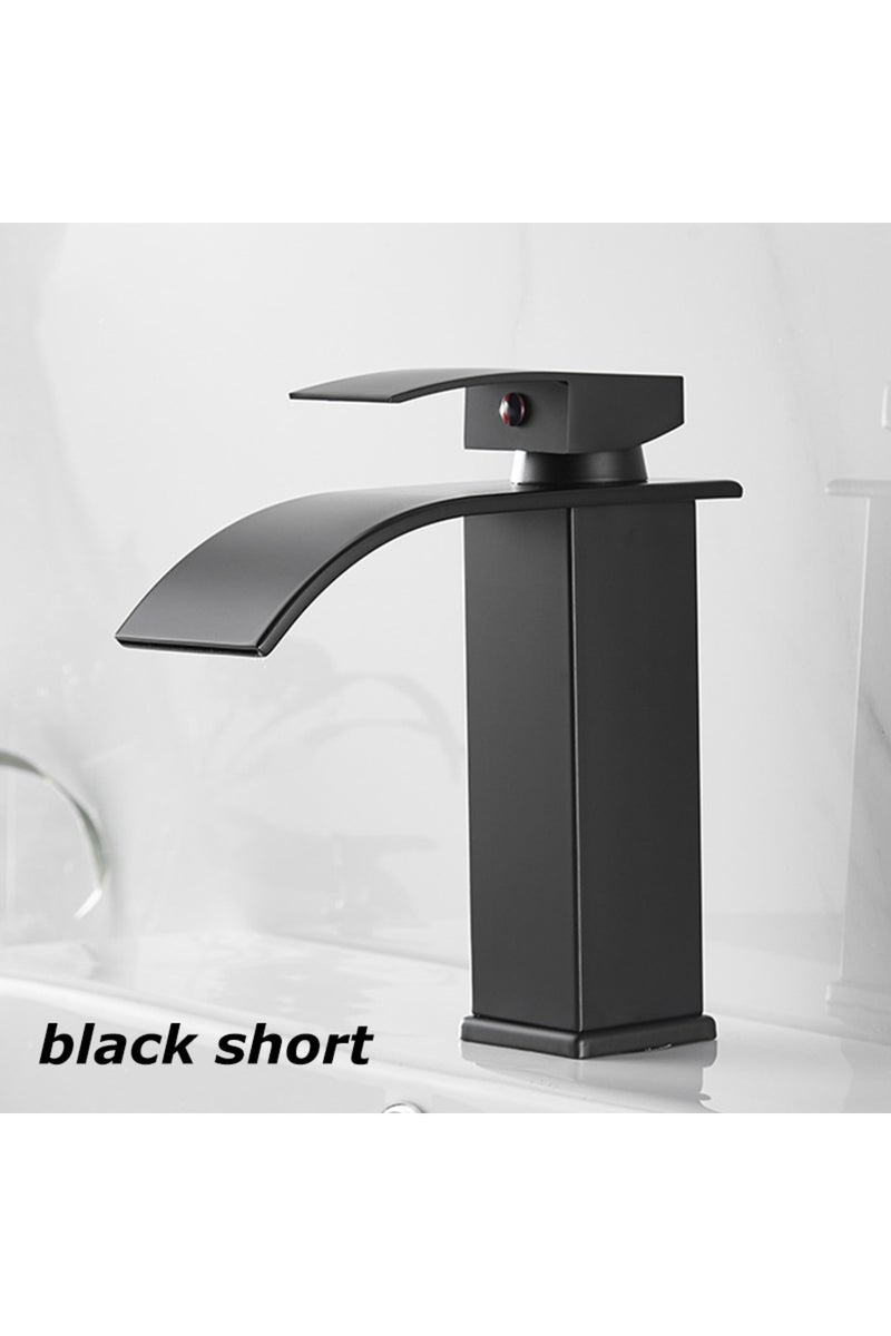 erorex black short Bathroom Copper Core Waterfall Basin Faucet Stainless Steel Kitchen Wash Basin Hot and C