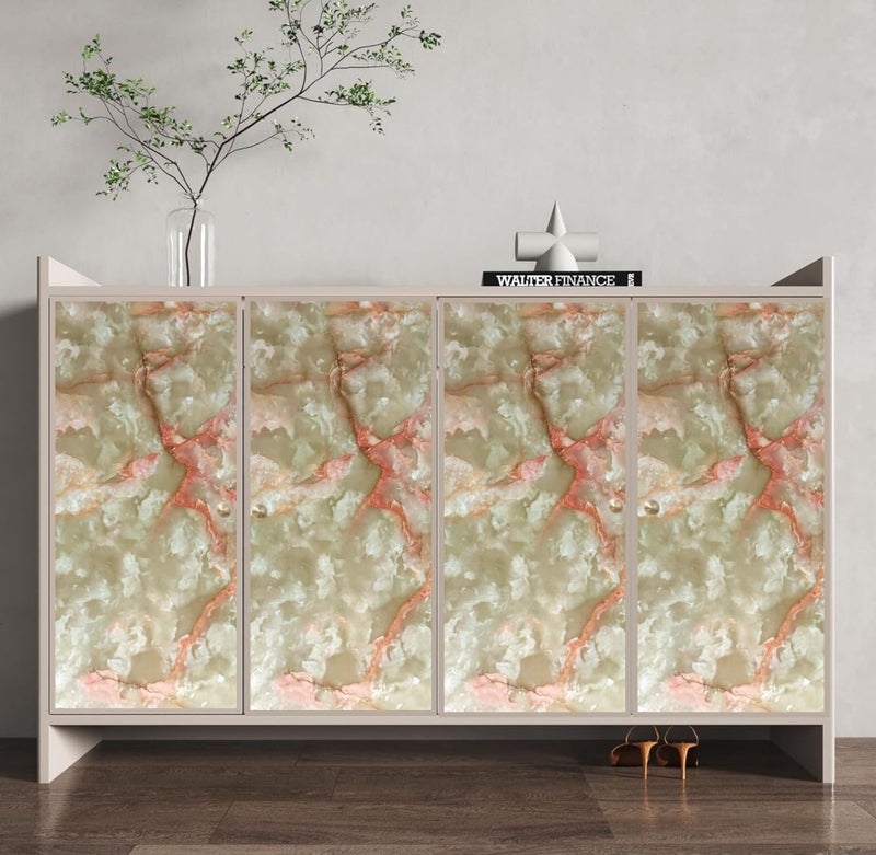 WISDOM Marble Wallpaper Furniture (60 X 300 cm) Kitchen Counter, Cabinet Makeover, Almirah, & Wooden Tabletop Self Adhesive Wallpaer (Orange Creama 09) - Image 4