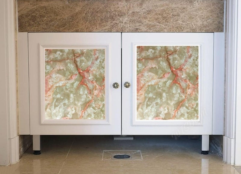 WISDOM Marble Wallpaper Furniture (60 X 300 cm) Kitchen Counter, Cabinet Makeover, Almirah, & Wooden Tabletop Self Adhesive Wallpaer (Orange Creama 09) - Image 2