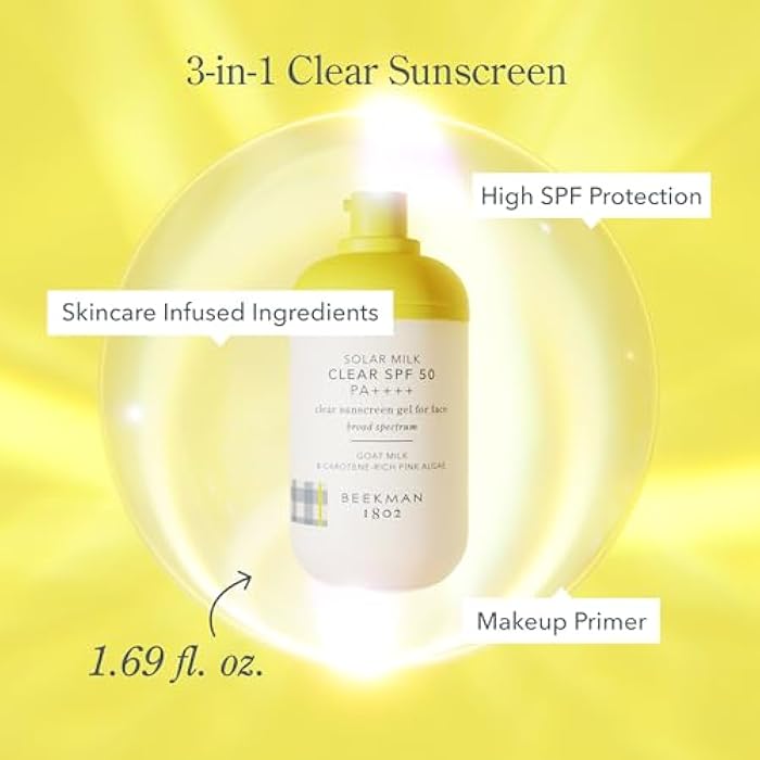 Beekman 1802 Solar Milk 3-in-1 Weightless Clear SPF 50 Face Sunscreen - 1.69 fl oz - Broad Spectrum UVA UVB Protection + Makeup Primer, Non-Greasy Gel, Goat Milk Infused, For All Skin Types & Tones - Image 5