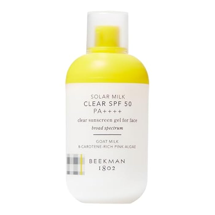 Beekman 1802 Solar Milk 3-in-1 Weightless Clear SPF 50 Face Sunscreen - 1.69 fl oz - Broad Spectrum UVA UVB Protection + Makeup Primer, Non-Greasy Gel, Goat Milk Infused, For All Skin Types & Tones - Image 1
