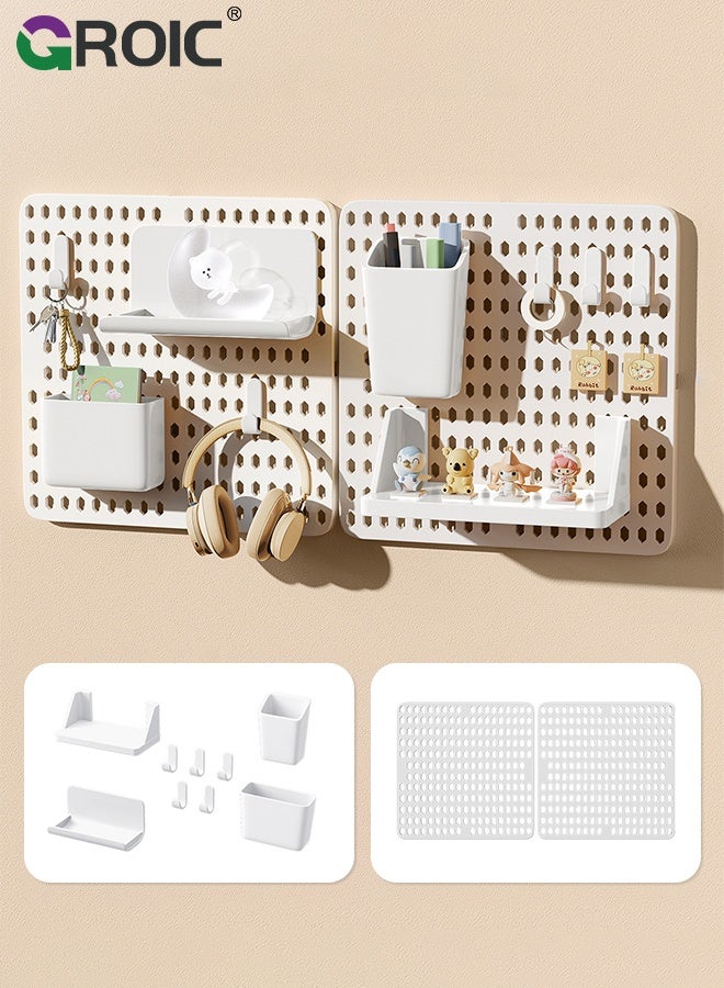 GROIC Pegboard Wall Organizer, 2PCS White Boards with Hooks and Shelves, Duty Peg Board for Walls Home, Garage Tool Storage, Office Organization, Craft Room, Kitchen, Pegboard Combination Kit - Image 1