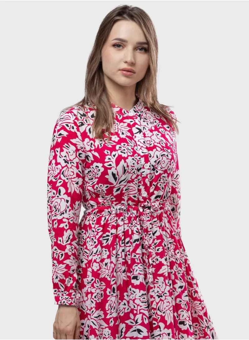 Fashonara  Cotton Red & White Long Sleeved Full Length Dress for Women | Best Price UAE