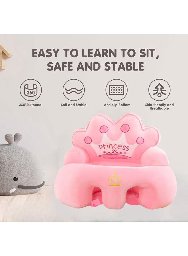 SFENG Baby Sitting Chair, Baby Sofa Toy, Baby Support Seat, Baby Comfort Learning Seat, Learning Sitting and Feeding Chair, Soft and Cuddly Plush Floor Sofa for Baby to Play, Suitable for Boys and Girls (Pink Crown) - Image 2
