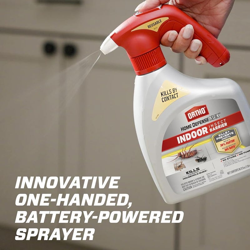 Ortho Home Defense Max Indoor Insect Barrier with Battery-Powered Sprayer, Kills Ants, Roaches, Spiders, Fleas and Ticks, 1.5 L. - Image 1