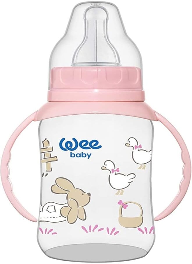 Wee baby Wee Baby 744 Feeding Bottle with Handle and Silicone Teat, 150 ml - Pink 