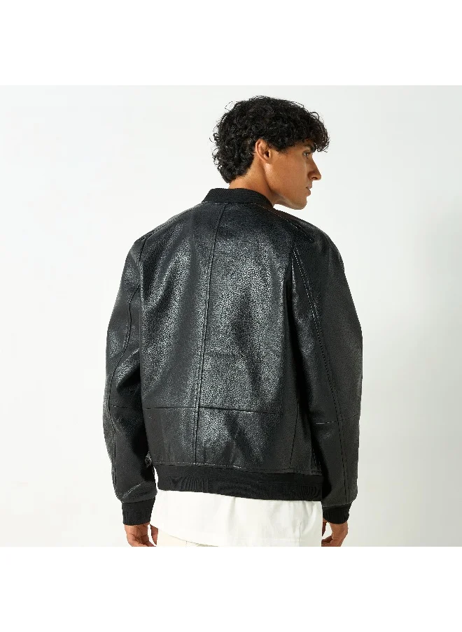 Lee Cooper Lee Cooper Textured Bomber Jacket with Zip Closure and Pockets