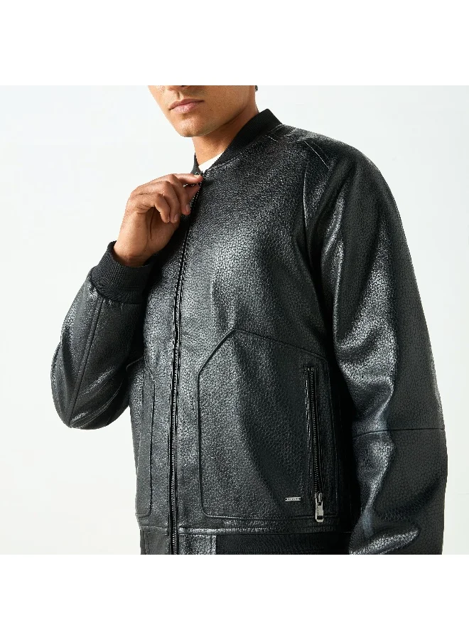Lee Cooper Lee Cooper Textured Bomber Jacket with Zip Closure and Pockets
