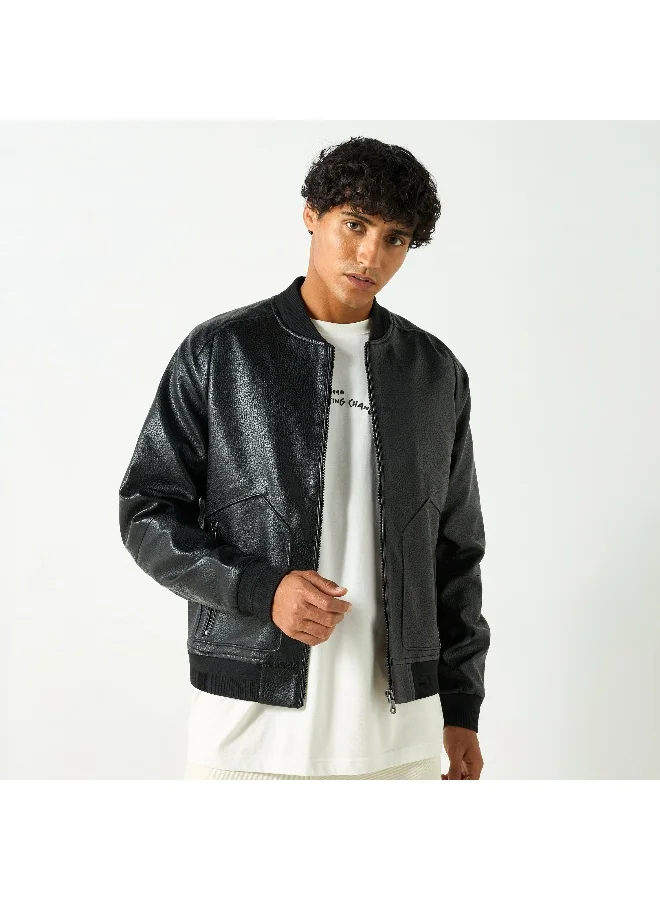 Lee Cooper Lee Cooper Textured Bomber Jacket with Zip Closure and Pockets