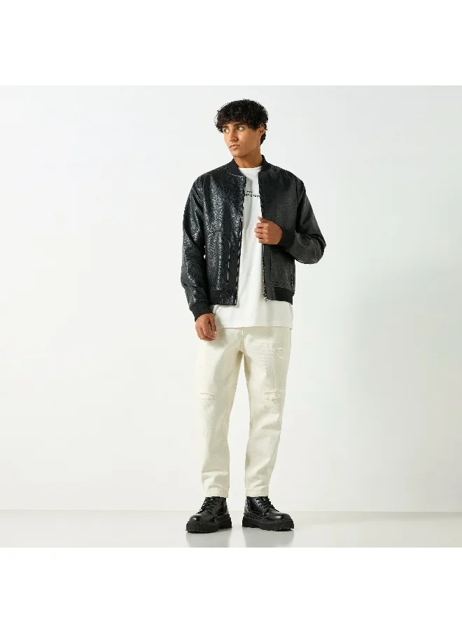 Lee Cooper Lee Cooper Textured Bomber Jacket with Zip Closure and Pockets