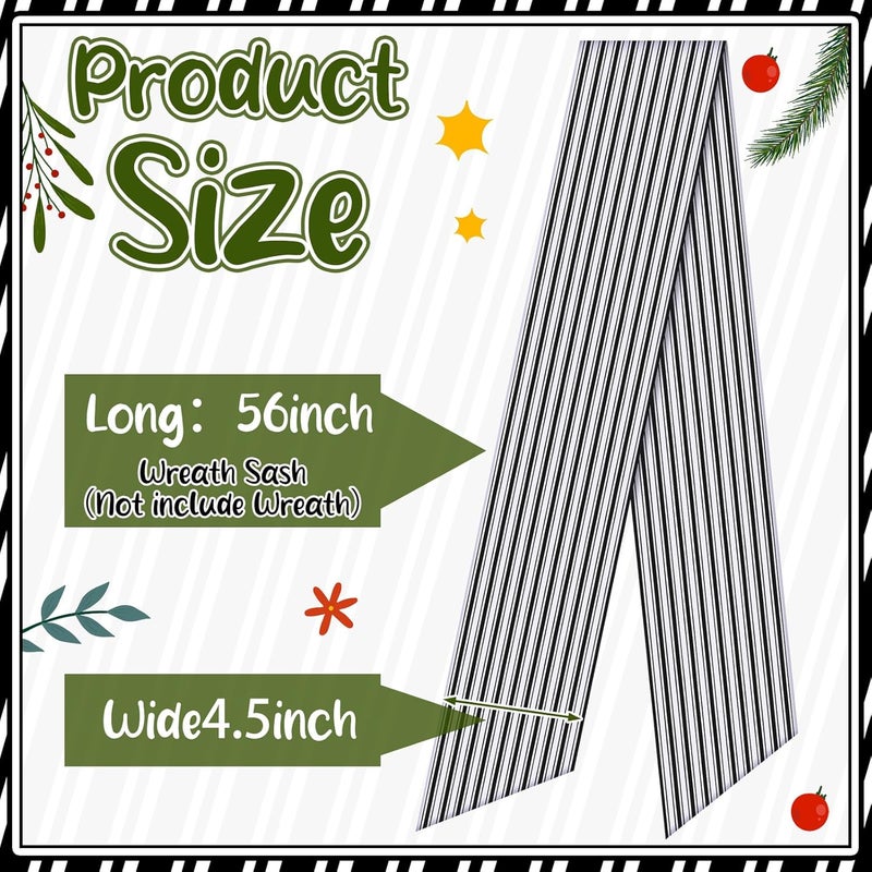 CraftyDream Wreath Sash for Front Door Wreath Satin Sash Blank Sashes Embroidery Monogram Yard Doorway Indoor Outdoor Wall Ribbon Bow Home Decor(Black, White,Stripe) - Image 3
