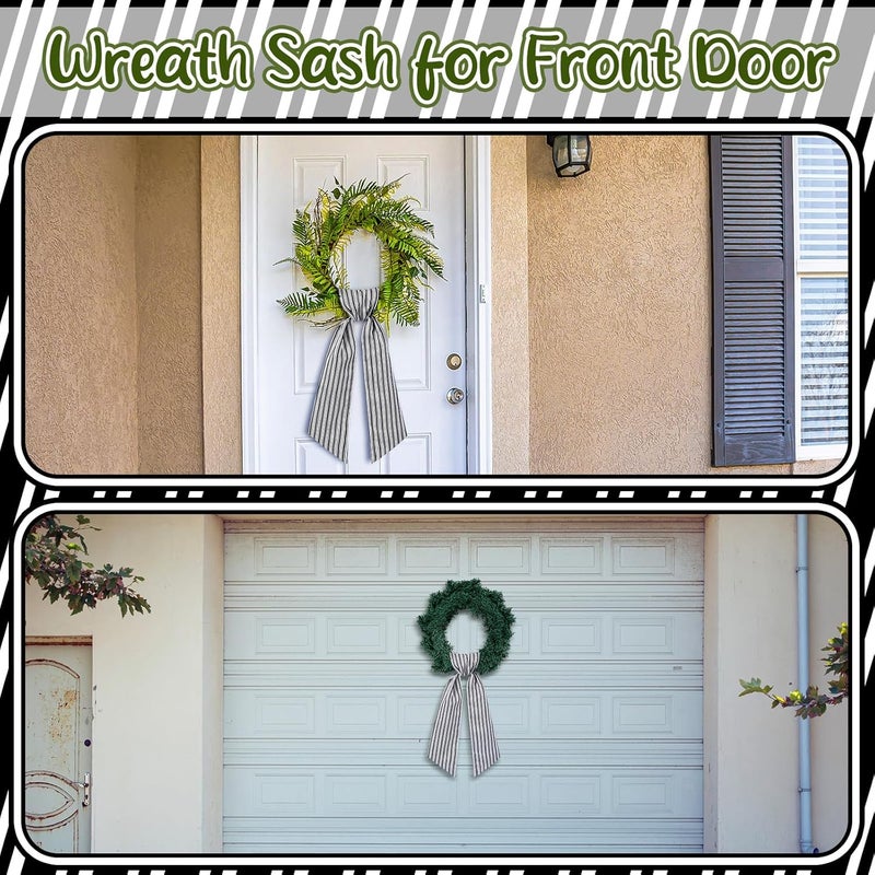 CraftyDream Wreath Sash for Front Door Wreath Satin Sash Blank Sashes Embroidery Monogram Yard Doorway Indoor Outdoor Wall Ribbon Bow Home Decor(Black, White,Stripe) - Image 5