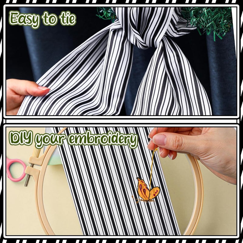 CraftyDream Wreath Sash for Front Door Wreath Satin Sash Blank Sashes Embroidery Monogram Yard Doorway Indoor Outdoor Wall Ribbon Bow Home Decor(Black, White,Stripe) - Image 4