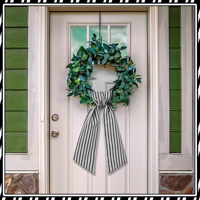 CraftyDream Wreath Sash for Front Door Wreath Satin Sash Blank Sashes Embroidery Monogram Yard Doorway Indoor Outdoor Wall Ribbon Bow Home Decor(Black, White,Stripe) - Image 2