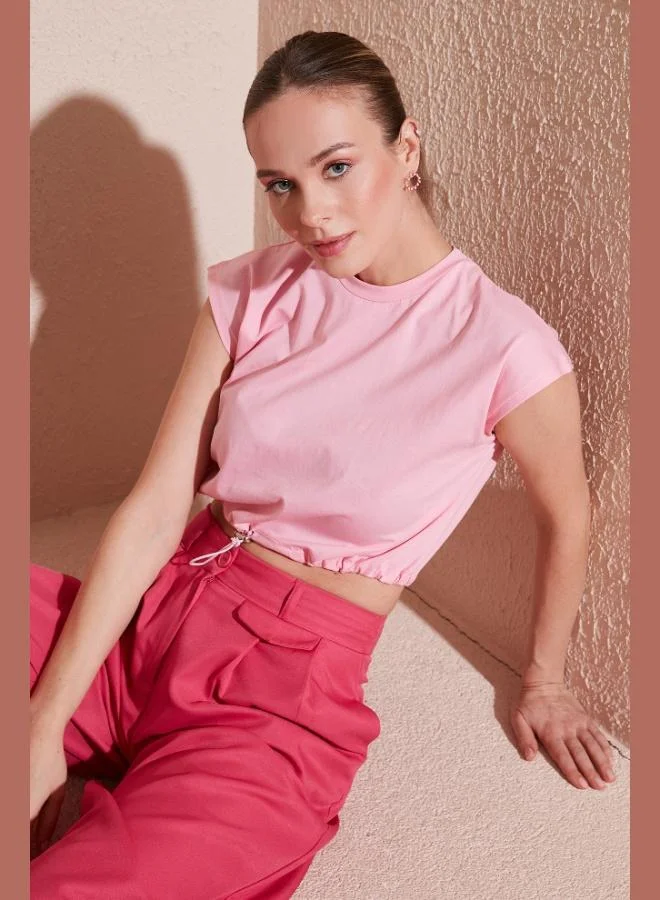 Lela Lela Crew Neck 100% Cotton Crop T Shirt Women's T SHIRT 5865587