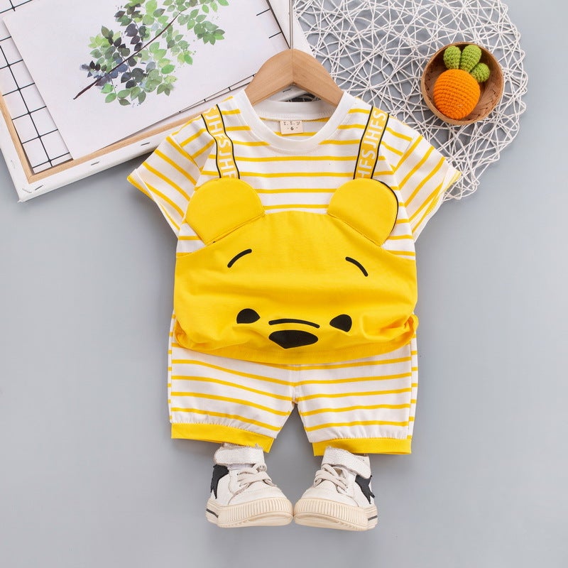 Korean style childrens clothing summer new childrens clothing boys baby infant suit T-shirt short sleeve two-piece Korean style cross-border JH yellow bear head 