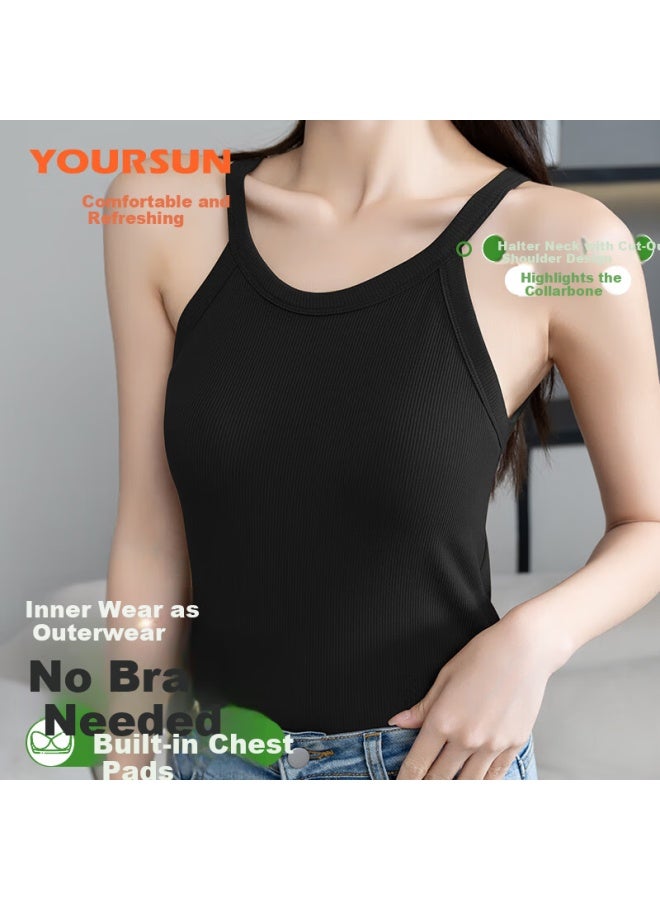 Your Sun Yiershuang Women's Sleeveless Halter Tank Top With Built-in Bra Pad, Breathable Back Support Vest For Spring And Summer, No Bra Needed - Image 1