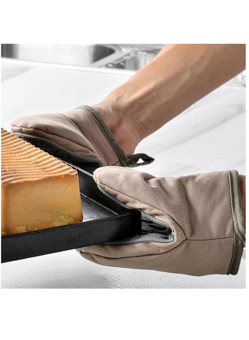 Oven Mitts 3 Piece Set Cotton and Silicone Oven Mitt Comfortable and Heat Resistant - Image 1
