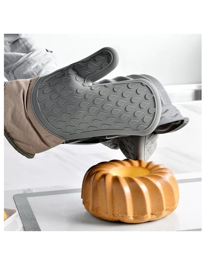 Oven Mitts 3 Piece Set Cotton and Silicone Oven Mitt Comfortable and Heat Resistant - Image 2