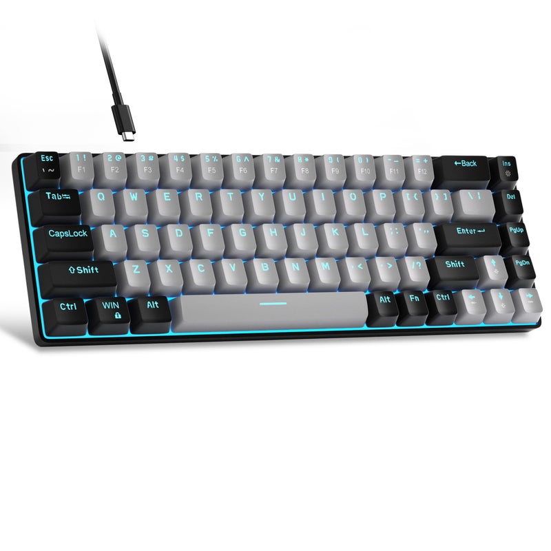 MageGee Portable 60% Mechanical Gaming Keyboard, MK-Box LED Backlit Compact 68 Keys Mini Wired Office Keyboard with Blue Switch for Windows Laptop PC Mac - Grey/Black - Image 1