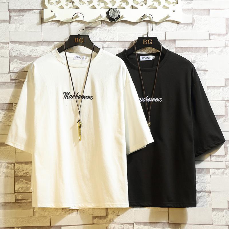 Short-Sleeved T-Shirt Men'S Fashionable Brand Summer 2023 New Five-Sleeved Batwing Shirt Loose Plus Size All-Match T-Shirt Top - Image 4