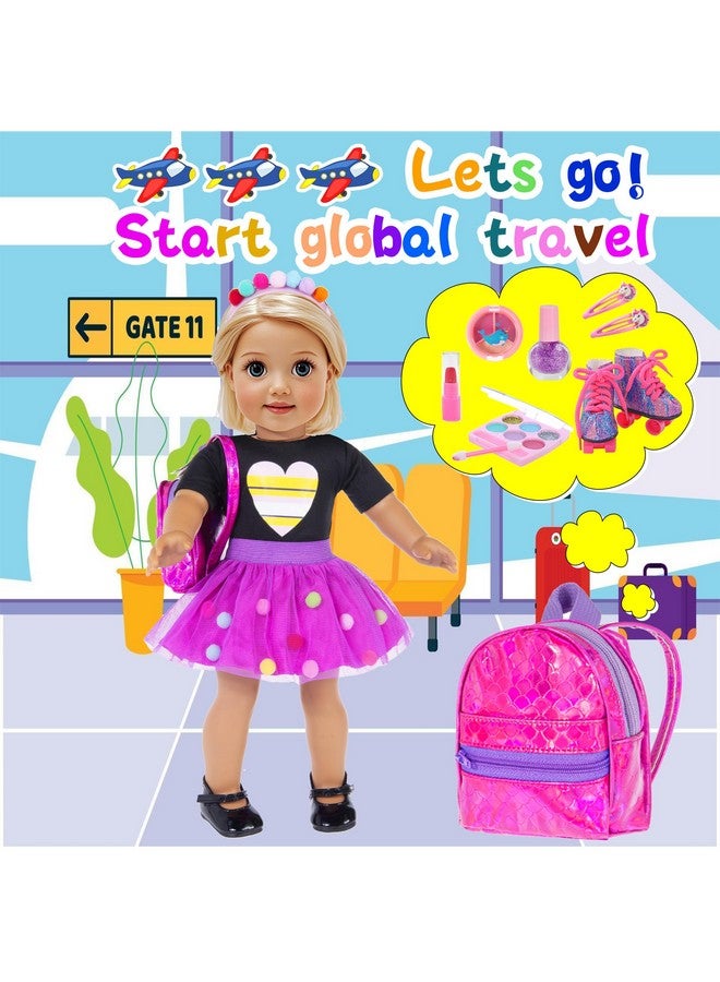 ebuddy 18 Inch Doll Clothes and Accessories Doll Travel Set with Suitcase Roller Skates School Supplies Playset Purple Unicorn Set Including Dress,Suitcase, Roller Skates,Hairpin,Hair Ring(No Doll) - Image 4