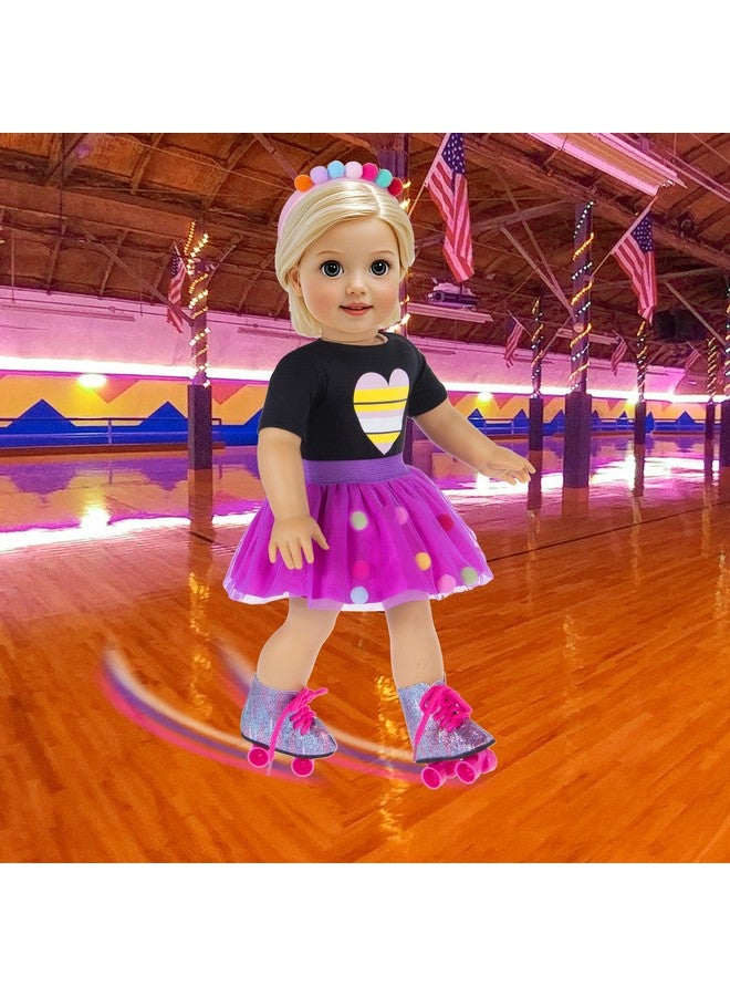 ebuddy 18 Inch Doll Clothes and Accessories Doll Travel Set with Suitcase Roller Skates School Supplies Playset Purple Unicorn Set Including Dress,Suitcase, Roller Skates,Hairpin,Hair Ring(No Doll) - Image 5