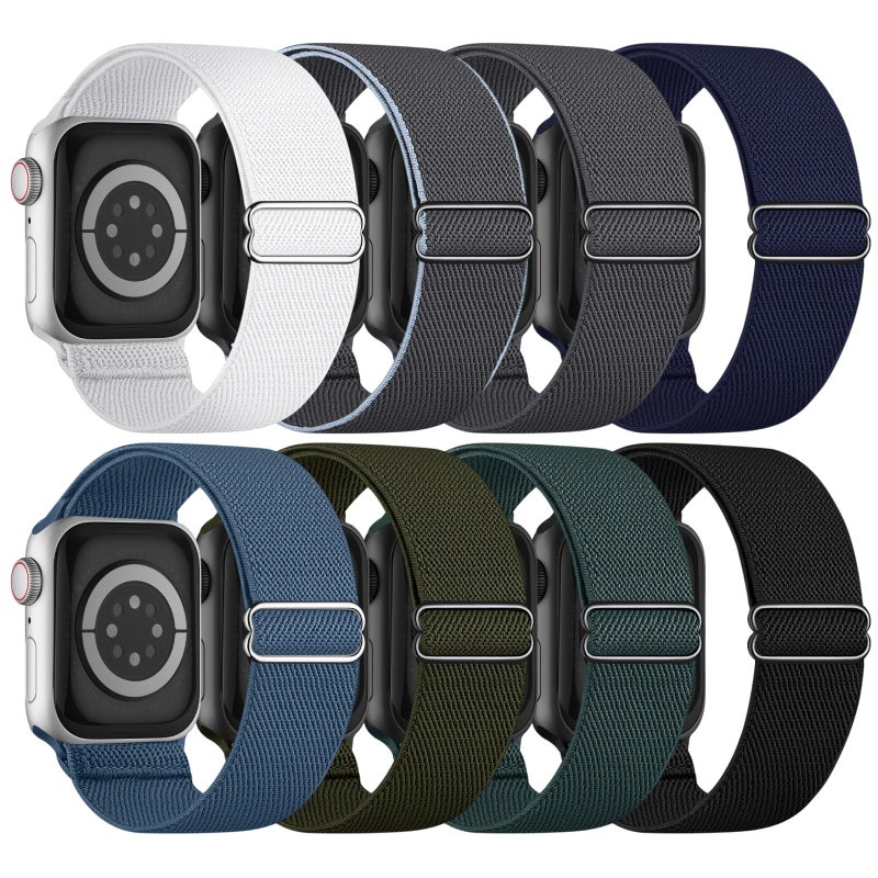 Knossen 8 Pack Stretchy Solo Loop Band Compatible with Apple Watch Bands for Women Men 40mm 38mm 41mm 42mm 44mm 45mm 46mm 49mm, Nylon Braided Strap for iWatch Series 11 10 9 8 7 6 SE 5 4 3 Ultra 3 Ultra 2 - Image 1