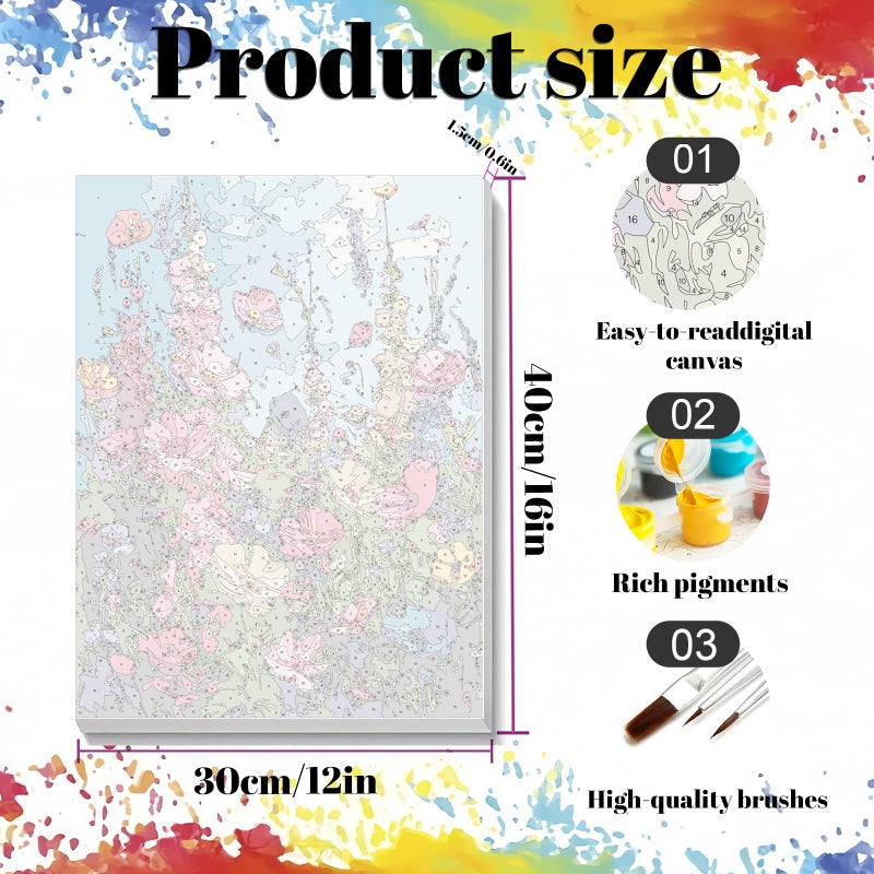 Hutarosl Flowers Paint by Numbers with Frame for Adults - with Wooden Easel,Adult Paint by Number,Flowers Canvas Paint by Numbers for Adults,Gifts and Home Decor 12x16inch - Image 4