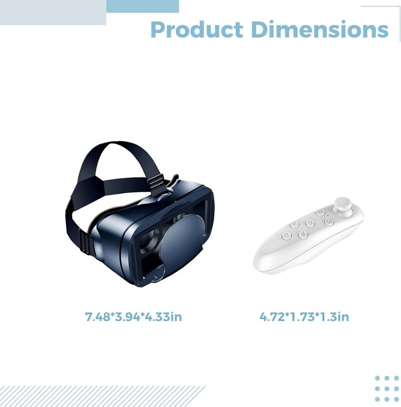 جهاز رأس VR للهواتف المحمولة، مع وحدة تحكم، نظارات VR، يتناسب مع معظم الهواتف، أبعاده 4.7 × 1.7 × 1.3 بوصة، مناسب لمشاهدة الأفلام بتقنية الواقع الافتراضي والألعاب القائمة على التقنية الإسقاط الثلاثي الأبعاد، مع إمكانية تعديل المقاسات. - Image 2
